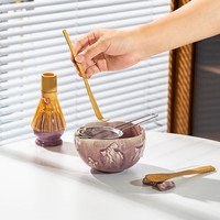 Ensemble de luxe de 7 pièces pour le thé Matcha bleu : bol, fouet, outils et accessoires pour le préparateur de thé