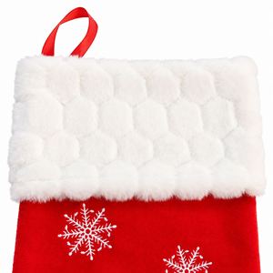 Christmas Fireplace Hanging Stockings-Red White With Plush Cuff Embroidered Snowflake <b>Gift</b> Candy Bag Xmas <b>Sock</b> Sack - Product Image 4