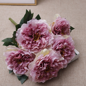 QIHAO Five Headed <b>Peony</b> <b>Artificial</b> Flowers Silk High Simulation Wedding Home Decor - Product Image 4
