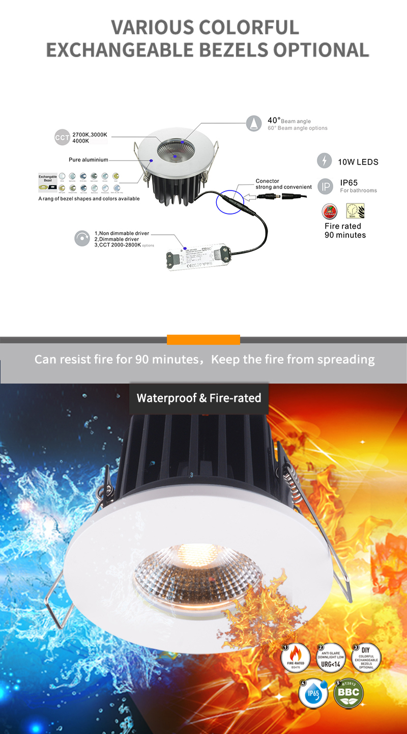 Ceiling Fire Rated Bathroom Recessed LED Downlights IP65 50W