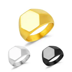HP Stainless Steel Men Jewelry Glossy Blank Rings Hexagon Stainless Steel Men Finger Rings Wholesale