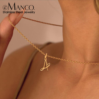 Collier EManco en acier inoxydable, chaîne en câble, alphabet cursive, petit pendentif en forme de cœur, bijoux minimalistes pour femmes, mode quotidienne