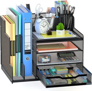 Office Desk Organizer with Upright <b>File</b> Holder 4-Tier Mesh Letter <b>Paper</b> Tray Desk Organizer Desktop <b>FILE</b> ORGANIZER - Product Image 1