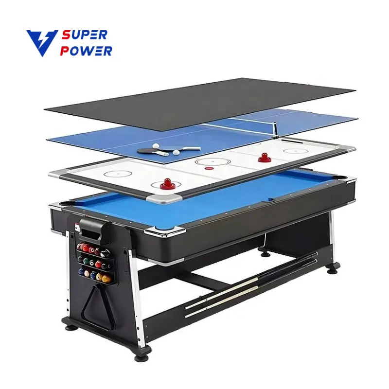 Popular Convertible 7ft Billiard Pool Table With Air Hockey Table Tennis Dining Top 4 in 1 Multi Game Table