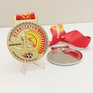 Custom Metal Gold Sports Football Basketball Soccer Badminton Gymnastics Triathlon Medals and Trophies Enamel Medal Ribbon Maker