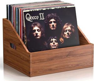 プレミアム無垢材折りたたみ式モダンで環境に優しいリビングルーム用レコード収納ラック（アルバムオーガナイザーとクレート付き） - Product Image 5