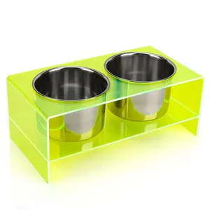 Neon Green Acrylic Pet Bowls Holder Sturdy Acrylic Dog Bowl Stand For Pet Store