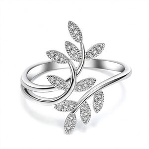 New Design Leaves Diamond <b>Adjustable</b> <b>Ring</b> Cubic Zircon CZ Micro Paved Olive Branch Opening <b>Ring</b> for Women - Product Image 1