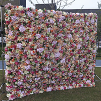 NINI Panneau mural floral 2,4 m x 2,4 m pour toile de fond de mariage, style 3D, rouleau de fleurs en soie, décoration murale élégante en fleurs de soie
