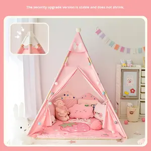 Tente <span class=keywords><strong>tipi</strong></span> pour enfants en toile de coton respectueuse de l'environnement avec étoiles lumineuses monocouche quatre saisons étui de transport - Product Image 3