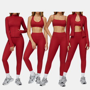 Phụ Nữ Cationic Lông Cừu Yoga Đặt <span class=keywords><strong>4</strong></span> Mảnh Cao Cổ Zip Áo Khoác Áo Ngực Thể Thao Vest Cao Eo Quần Chặt Chẽ Phù Hợp Căng Activewear - Product Image 3