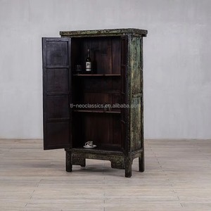 <span class=keywords><strong>Armoire</strong></span> en bois massif de style Wabi-Sabi antique avec portes coulissantes et poignées métalliques, meubles de chambre à coucher écologiques - Product Image 4