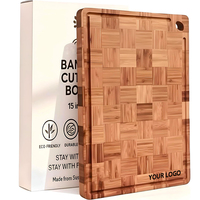 Planche à découper en bambou à grain transversal non toxique 15x10 pouces, sûre pour les couteaux, planche à charcuterie vierge avec trou de suspension et rainure pour les jus