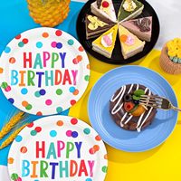 Assiettes et serviettes en papier colorées à pois pour dîner d'anniversaire Ensembles de vaisselle pour fournitures de fête d'anniversaire