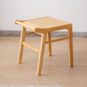 Japanese Style <b>Bamboo</b> Dressing <b>Stool</b> With Rattan Seat For Bedroom Vanity Use Durable Wooden Design - Product Image 4