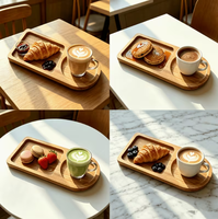 Plateau de service en bois artisanal à deux compartiments pour collations, apéritifs et boissons - Design moderne