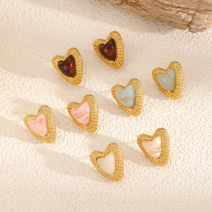Heart Shaped Resin <b>Stud</b> <b>Earrings</b> 18k Gold Plated For Women Elegant Fashion Jewelry - Product Image 1