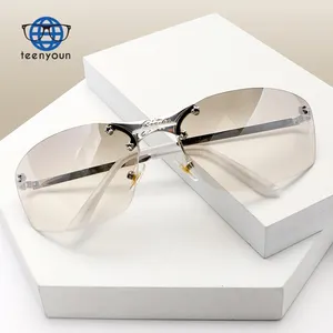 Teenyoun Luxury Punk Rimless Sunglasses Women 2023 Brand Designer Y2K Retro Glasses Men Shades UV400 Five Star Fashion Eyewear