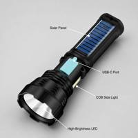 Lampe torche solaire Yorex, rechargeable, étanche IP65, batterie 1200mAh, modes d'éclairage réglables, lampe torche solaire LED de survie