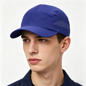 Men's Quick Dry Running Cap, Blue Lightweight 5-Panel Baseball <b>Hat</b> with Laser Cutout Breathable Side, Adjustable Sports Sun Cap - Product Image 1