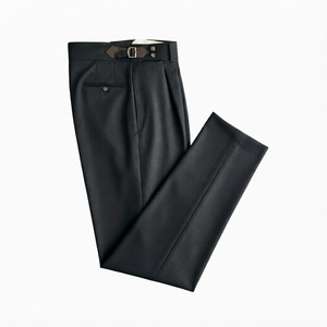 Custom Men's Mid Waist <b>Wool</b> Worsted Tailored Slim Fit <b>Pants</b> Straight Leg Pleated Front Business Casual - Product Image 1