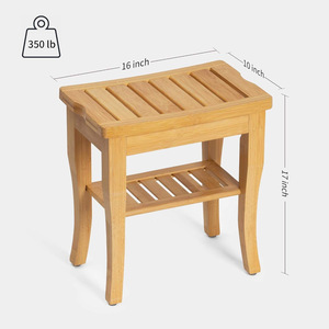 Tabouret de salle de bain en bambou 40x25.5x43cm, siège de douche antidérapant à deux niveaux avec rangement pour personnes âgées et usage spa - Product Image 5