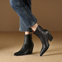 Bottes de mode automne/hiver pour femmes, talon épais, longueur mi-mollet, bout pointu, semelle extérieure en caoutchouc antidérapante, peau de mouton