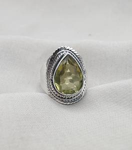 Anillo de Plata de Ley 925 de alto grado Cuarzo limón natural Hecho a mano Corte de pera Piedra preciosa amarilla Joyería para fiesta de boda Unisex de moda - Product Image 2