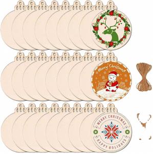 Wholesale <b>Wooden</b> Christmas Ornaments DIY Blank <b>Wooden</b> <b>Slices</b> with Hole for Christmas Tree Decorations and Crafts Dropshipping - Product Image 2