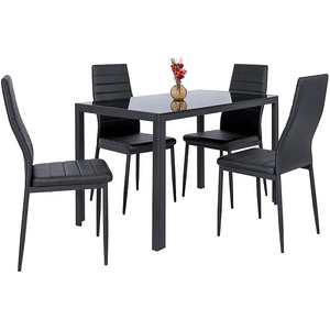 5 Piece Kitchen <strong>Dining</strong> Table <strong>Set</strong> Glass Top and <strong>4</strong> <strong>Leather</strong> <strong>Chairs</strong> Dinette Black <strong>Dining</strong> Table <strong>Set</strong> - Product Image 3