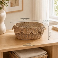 Paniers de rangement rectangulaires en rotin tressé simulé à la main, avec couvercle en plastique à motif ovale mignon, pour salle de bain et stockage alimentaire, emballés en cartons