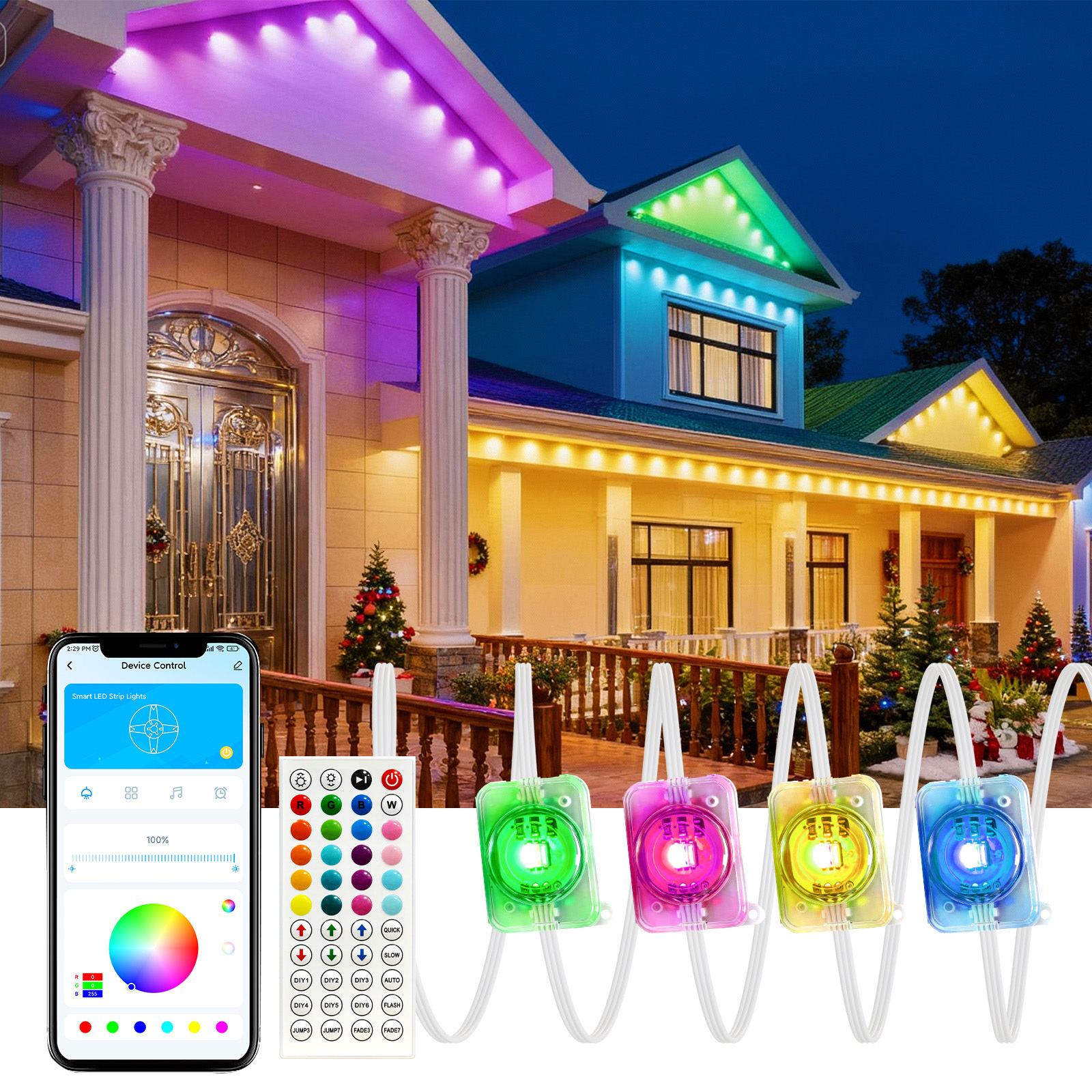 Permanent Electric IP65 Waterproof LED Outdoor Light 15m 5050 RGB Remote for Control Color-changing Decoration