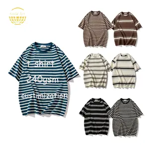 100% cotton thời trang phong cách cổ tròn giản dị sọc T-Shirt cho nam giới