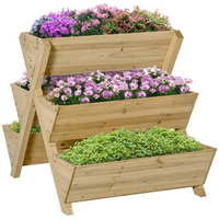 Jardinière carrée surélevée à 3 niveaux en bois avec drainage, durable, autoportante pour l'extérieur, pour fleurs, herbes et légumes