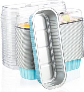 Sky Blue Mini Loaf with Lids Individual Cake Disposable Portable Stackable, 6.8Oz <b>Aluminum</b> Pans Tins, Dessert Cups Party - Product Image 1