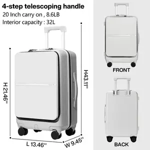 Luggage With Front Pocket 20" PC Hard Case Suitcases With Spinner Wheels TSA Lock Rolling Luggage For Travel And Short Trip Gr