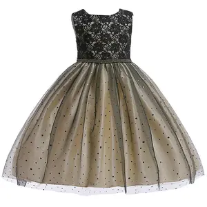 Robe d'été à paillettes pour filles, en dentelle brodée, tenue fantaisie, noire, redingote, pour enfants, à la mode, collection 2020