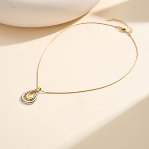 Collar de Acero Inoxidable Bicolor con Colgante de Gota de Agua Pulido, Cadena de Serpiente, Antidesvanecimiento, Joyería de Moda Diaria para el Cuello - Product Image 4