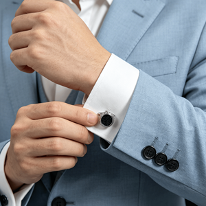 Boutons de manchette en émail argent et noir pour chemise de ville, cadeaux pour hommes - Product Image 3