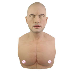 Silikon Europäischer Mann Künstliche Kopfmaske Kopfbedeckungloser Mann für Afrikanischen Mann Cosplay Jungen Party Kostüm Schauspieler Schauspielerin - Product Image 3