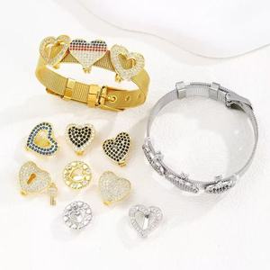 Pulsera Deslizante con Corazón de Circonitas Cúbicas Micro Pavimentadas, Linda Pulsera de Malla de Acero Inoxidable Chapada en Oro para Mujeres <span class=keywords><strong>y</strong></span> Niñas, Accesorios de Joyería - Product Image 1
