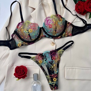 Lencería Sexy para Mujer, Conjunto de Bralette y Tanga de Encaje Transparente, Lencería Sexy de Moda - Product Image 1