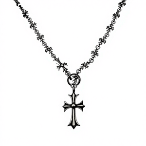 Collier pendentif croix Gorpcore, chaîne coulissante réglable à maillons en bambou, argent tibétain, bijoux sportifs unisexes, design de niche, utilitaire - Product Image 1