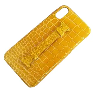 Luxury glossy finish genuine crocodile belly skin leather case cover for iphone X 11 12 13 14 pro max with side strap holder