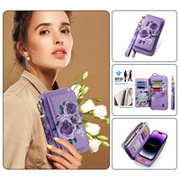 Casing dompet kulit PU multifungsi, sarung HP pola bunga meriah untuk Samsung S22 S23 Note20 Ultra magnetik dapat dilepas