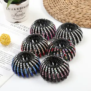 Hàn Quốc Rhinestone Thịt Viên Đầu Set Tóc Tie Head Rhinestone Bird 'S Nest Kẹp Tóc Đuôi Ngựa Khóa Tóc Tie Mũ