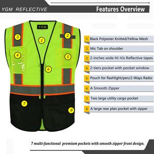 سترة عمل عالية الوضوح من الفئة 2 ، سترة أمان عاكسة للتضييق من البوليستر باللون الأخضر - Product Image 3