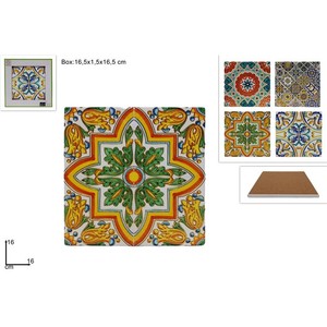 Sous-plat en céramique avec base en liège, 4 décorations, 16x16cm, mobilier de cuisine - Product Image 1