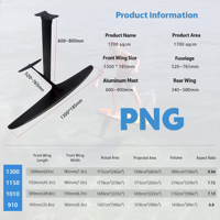 Hydrofoil entièrement en carbone PNG910-1300 avec mât en aluminium 600-900mm pour Pump Foil, Foil SUP, Foil Wing, Kite Foil, Surfing – Vente en gros OEM