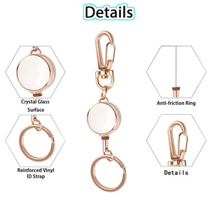 Alloy Silver Rose Golden Luxury Fashion Trend Retractable Badge Holders Carabiner Reel Clip Telescopic <b>Key</b> <b>Chain</b> Easy Pull - Product Image 6